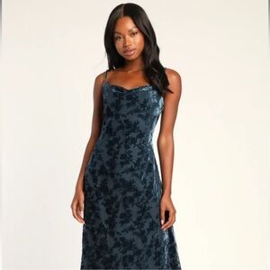 Lulus Blue Floral Velvet Dress
